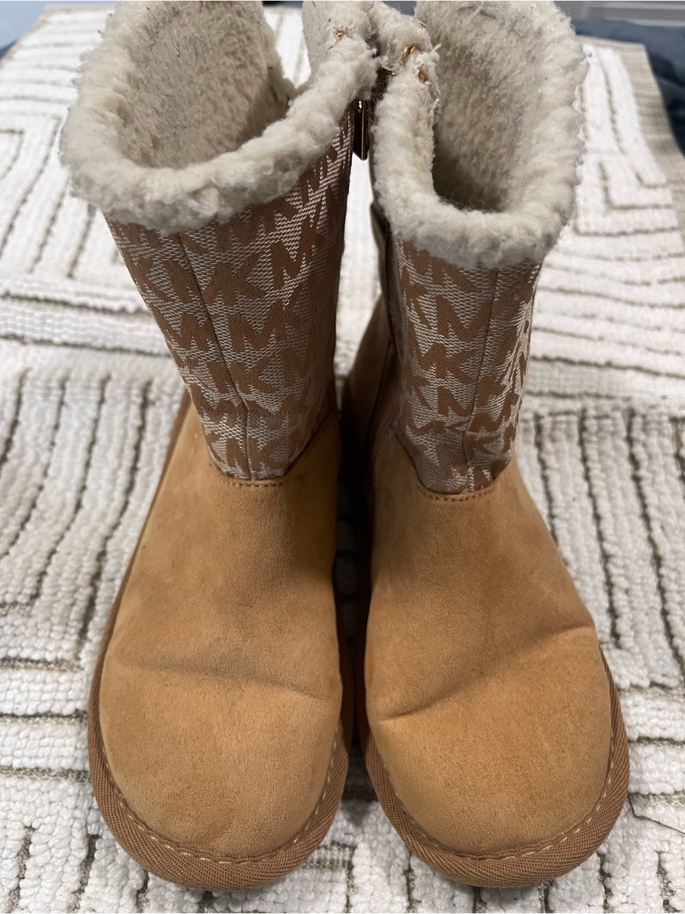 Michael Kors Tan Suede-Look Shearling Winter Boots with Logo Shaft